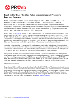 Brach Eichler LLC Files Class Action Complaint against Progressive