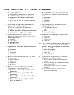 Biology Unit 1 Quiz 1 &ndash; PLEASE DO NOT WRITE ON THIS TEST!