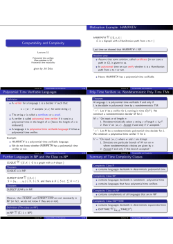Computability and Complexity Motivation Example: HAMPATH
