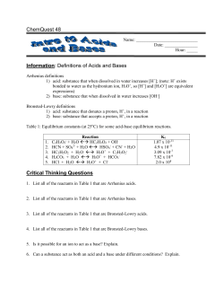ChemQuest 48 Information: Definitions of Acids and Bases Critical