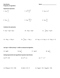Quiz Review Name: Properties of Logarithms Expand the