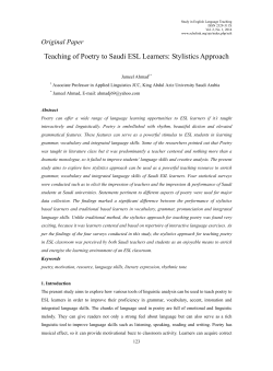 Teaching of Poetry to Saudi ESL Learners: Stylistics