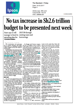 budget to be presented next week