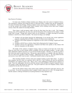 February 2013 Dear Parents of Freshmen, For many years
