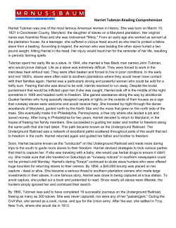 Harriet Tubman Reading Comprehension