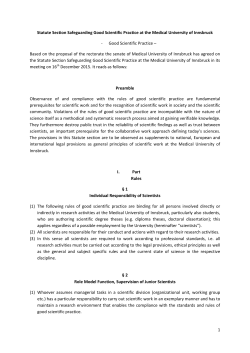 1 Statute Section Safeguarding Good Scientific Practice at the