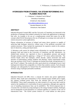 hydrogen from ethanol via steam reforming in a plasma reactor