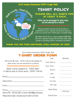 T-shirt Order Form 2015 - Greater Greensboro CROP Hunger Walk