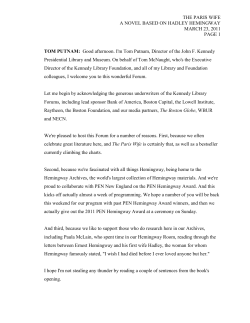 THE PARIS WIFE A NOVEL BASED ON HADLEY HEMINGWAY MARCH 23, 2011