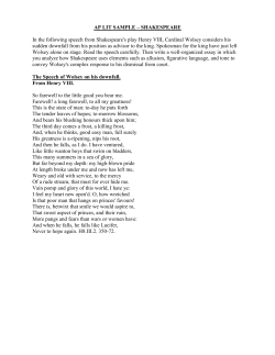 AP LIT SAMPLE &ndash; SHAKESPEARE In the following