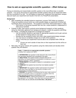 How to ask an appropriate scientific question – Zfish follow-up