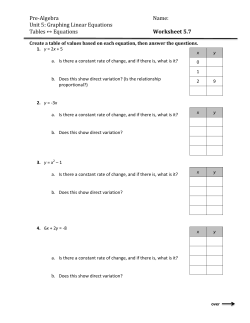 Pre-Algebra Name: Unit 5: Graphing Linear Equations Tables