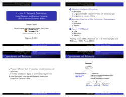 Lecture 5: Semantic Orientation Oppositeness and Antonymy