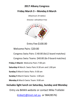 2017 Albany Congress Friday March 3 &ndash; Monday 6 March Entry Fee