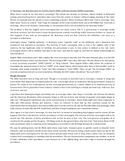 Is &ldquo;Sovereign&rdquo; the Best Descriptor for God? by Paul D