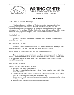 1 PLAGIARISM LAVC`s Policy on Academic Dishonesty: &ldquo;Academic