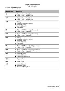 Junyuan Secondary School 2017 TA1 Topics Subject: English
