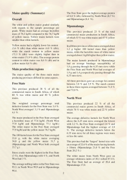 Maize quality (Summary) Overall Main production regions Free State