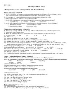 Chemistry 1 Midterm Review