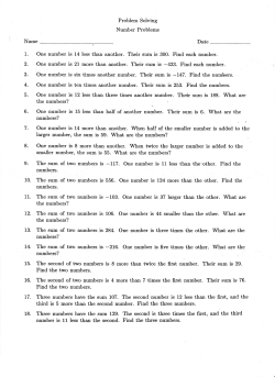 Problem Solving Number Problems Name Date 1. One number is 14