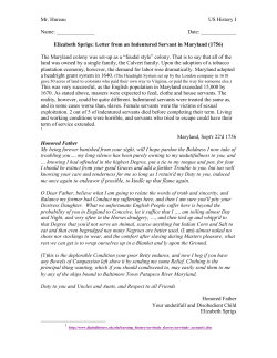 Elizabeth Sprigs: Letter from an Indentured Servant in Maryland (1756)