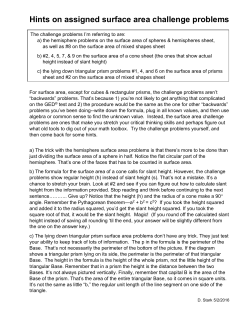 Hints on assigned surface area challenge problems