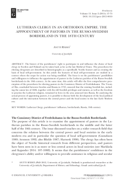 LUTHERAN CLERGY IN AN ORTHODOX EMPIRE. THE