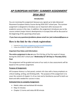 AP EUROPEAN HISTORY: SUMMER ASSIGNMENT 2016-2017