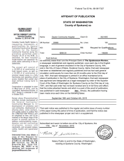AFFIDAVIT OF PUBLICATION STATE OF WASHINGTON County of