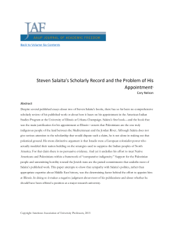 Steven Salaita`s Scholarly Record and the Problem of His