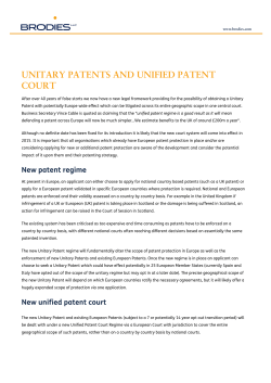 UNITARY PATENTS AND UNIFIED PATENT COURT
