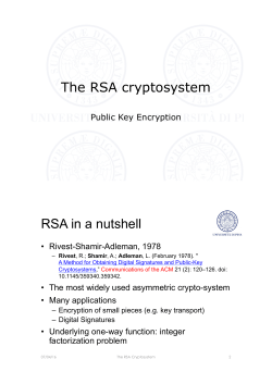 The RSA cryptosystem RSA in a nutshell