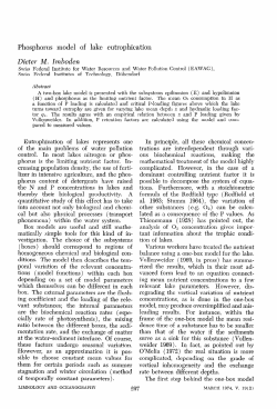 Phosphorus model of lake eutrophication
