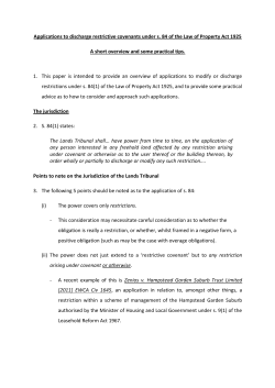 Applications to discharge restrictive covenants under s. 84 of the