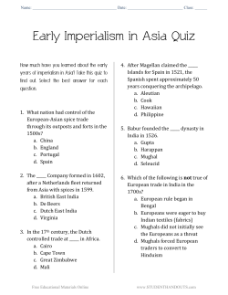 Early Imperialism in Asia Quiz