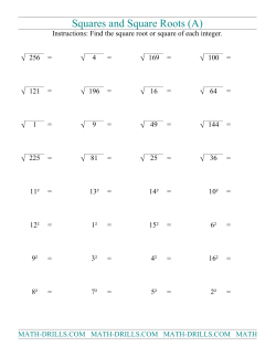 Number Sense Worksheet -- Squares and Square Roots