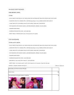 IN-HOUSE EVENT PACKAGES $500 BRONZE (3HRS) 15 kids