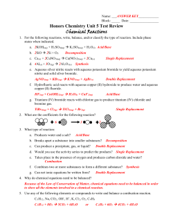 Honors Chemistry Unit 5 Test Review Chemical Reactions
