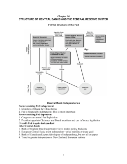 1 Chapter 14 STRUCTURE OF CENTRAL BANKS AND THE