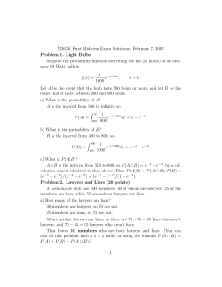 M362K First Midterm Exam Solutions. February 7, 2002 Problem 1