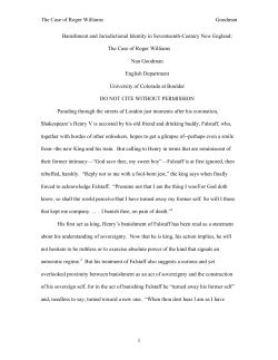The Case of Roger Williams Goodman 1 Banishment and