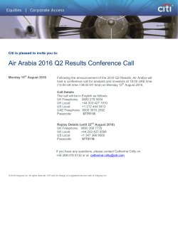 Air Arabia 2016 Q2 Results Conference Call