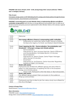 PUBLENEF side-event, 26 April, 12:30 &ndash; 14:45, during Energy Cities