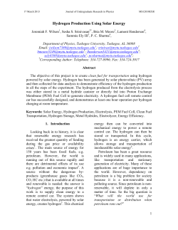 Hydrogen Production Using Solar Energy