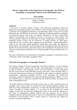 Diverse Approaches to the Importance of Geography: the Death of