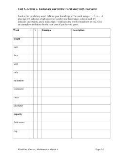 Unit 5, Activity 1, Customary and Metric Vocabulary Self