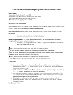 LCMS 7th Grade Summer Reading Assignment: Characterization