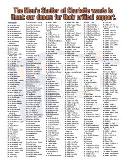 The Men`s Shelter of Charlotte wants to thank our donors for their