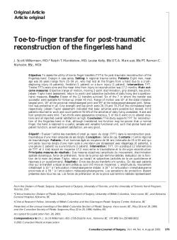 Toe-to-finger transfer for post-traumatic reconstruction of the