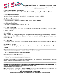 Catering Menu - Prices By Complete Plate